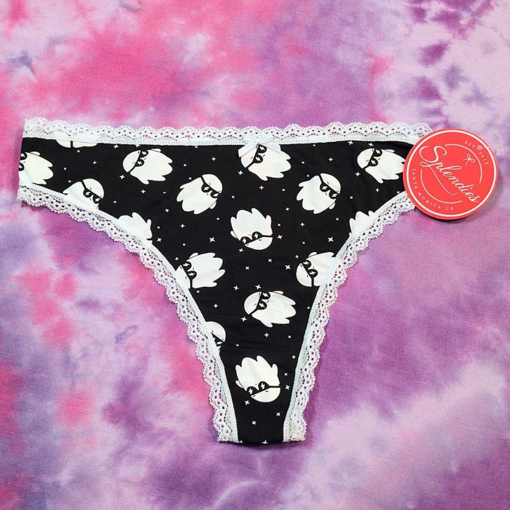 NWT Splendies Cool Ghost Lace Trim Thong Limited Edition: M